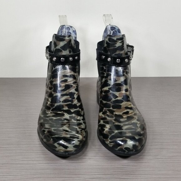 Halogen Leopard Print Studded Chelsea Rain Boots, Womens Size 8 M - Picture 2 of 11